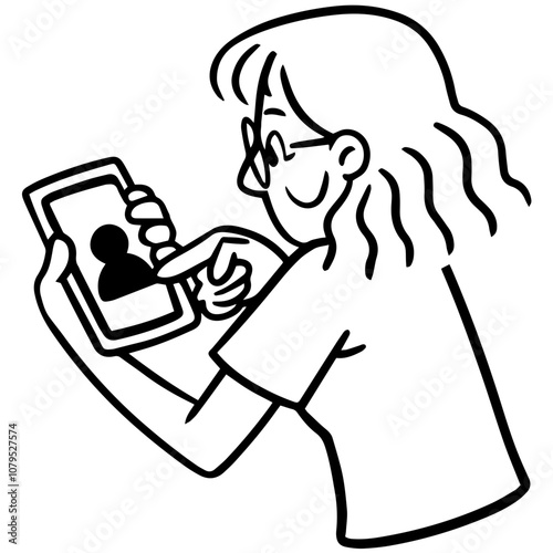 Line Art of a Virtual Assistant Woman, Simple Cartoon Outline for Notion