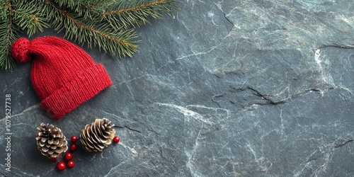 Christmas composition with hat on slate , copy space , ai