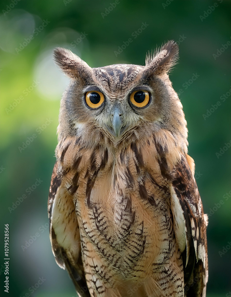 Owl bird isolated with blur green bokeh background Owl bird isolated with blur green bokeh background