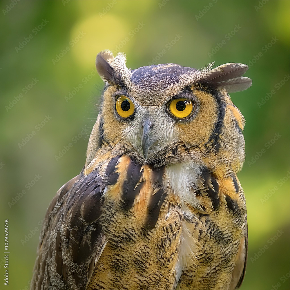 Owl bird isolated with blur green bokeh background Owl bird isolated with blur green bokeh background