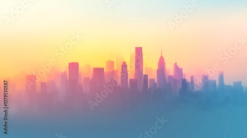 Elegant colored City Skyline with Blurred Background for Minimal Web Design, Classy High-End Firm Aesthetic