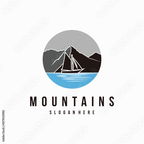 mountain sailboat logo design element vector template
