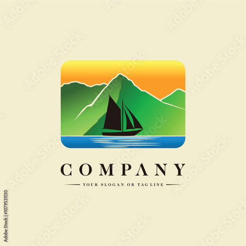 mountain sailboat logo design element vector template