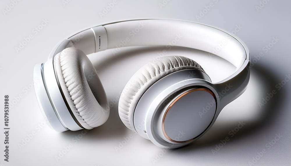 White metallic white wireless headphones isolated on minimalis background White metallic white wireless headphones isolated on minimalis background