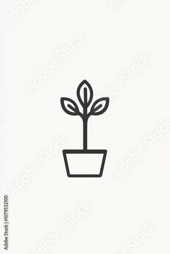 Minimalist Icon of a Potted Plant with Leaves