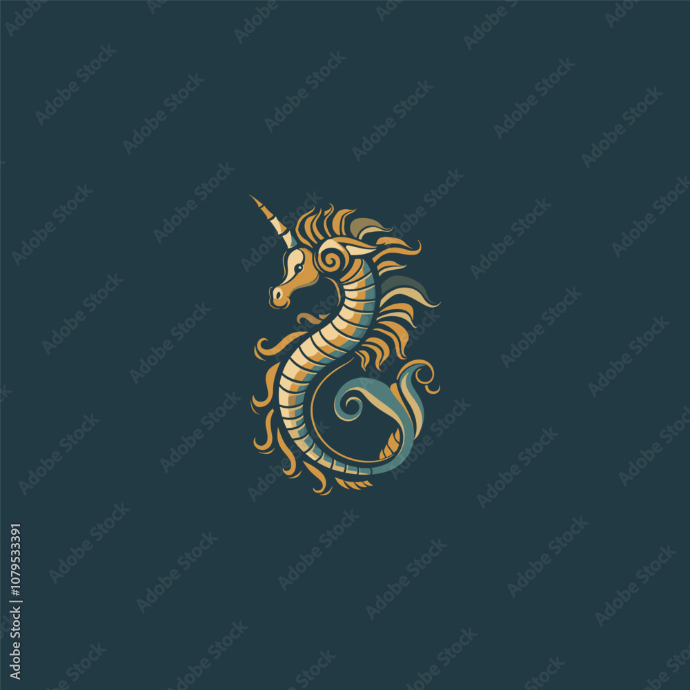 Fototapeta premium Sea horse logo design vector vintage