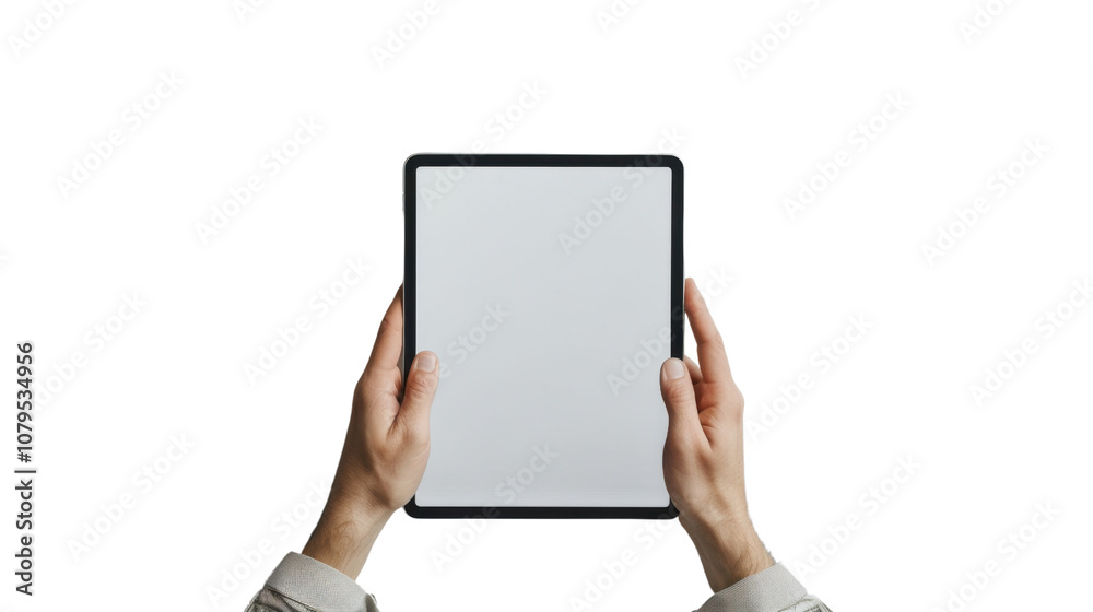 Tablet in hand on white transparent background
Tablet in hand on white transparent background