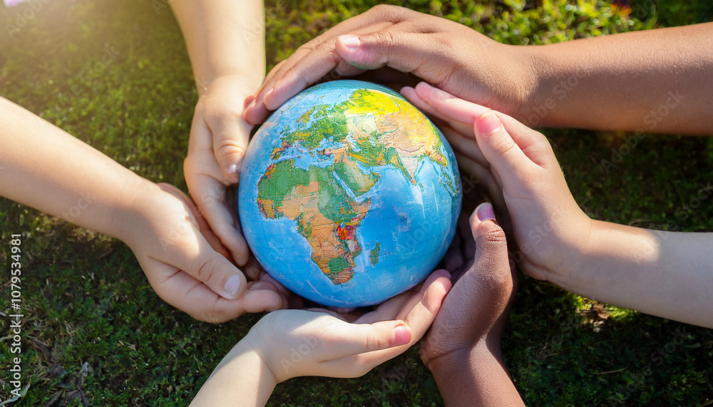 Group of children holding planet earth over defocused nature background with copy space
Group of children holding planet earth over defocused nature background with copy space