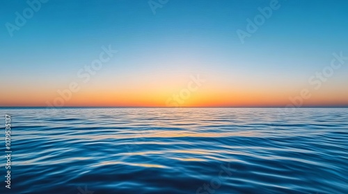 Calm sea at sunrise, diffused sunlight, serene atmosphere