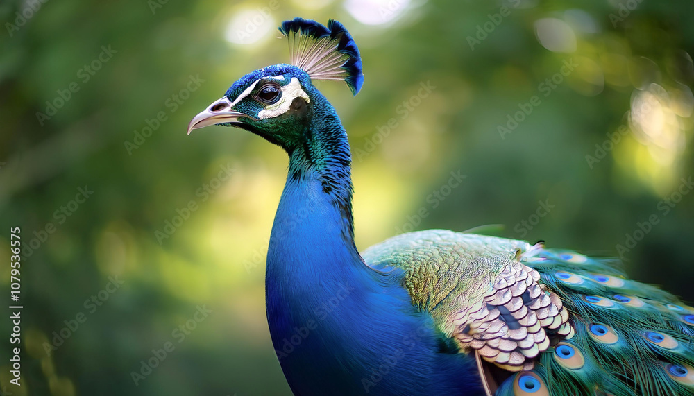 Peacock isolated with blur green bokeh background Peacock isolated with blur green bokeh background