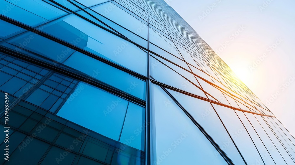 Modern glass building, diffused sunlight, sleek urban design Modern glass building, diffused sunlight, sleek urban design