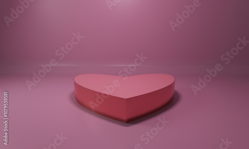 Love heart shape pink color light bright podium stage stand showcase display pastel happy velentine day present empty blank design romantic wedding 14 fourteen february month celebration sale gift 