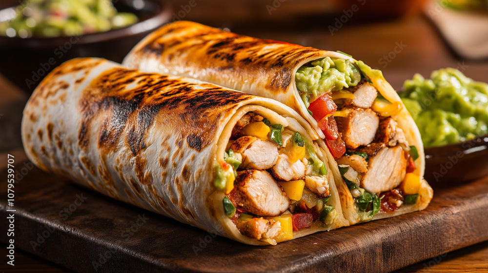 Delicious Chicken Burrito with Guacamole 