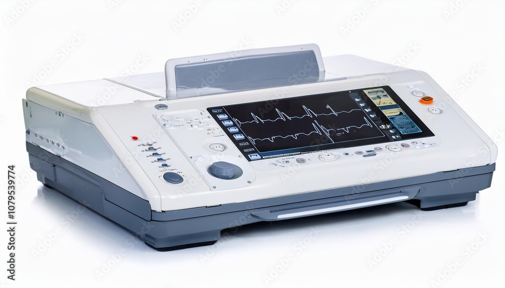 Fototapeta premium Ecg Machine on White Background Isolated. Full Shot of Medical Devices.