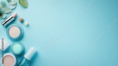 Beauty Products on Blue Background
