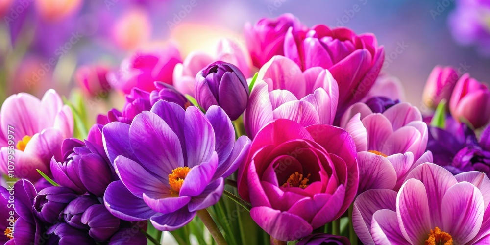 Obraz premium Close up of vibrant purple and pink flowers perfect for Valentine's Day , romance, love, vibrant, bouquet, petals, bloom