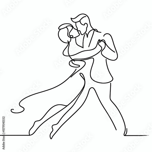 Silhouette of dancing couple in elegant line art style