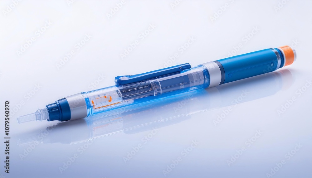 Insulin Pen on White Background Isolated. Full Shot of Medical Devices. Insulin Pen on White Background Isolated. Full Shot of Medical Devices.