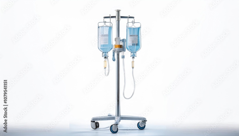 Iv Stand on White Background Isolated. Full Shot of Medical Devices. Iv Stand on White Background Isolated. Full Shot of Medical Devices.