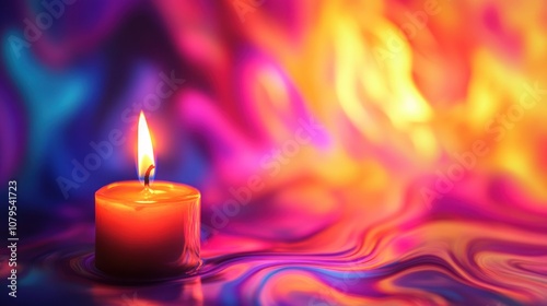 Burning Single Candle Flame with Abstract Background