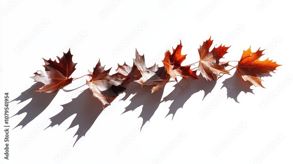 Autumn Leaves with Shadows on a White Background - Minimalist Nature Photography. Autumn Leaves with Shadows on a White Background - Minimalist Nature Photography.