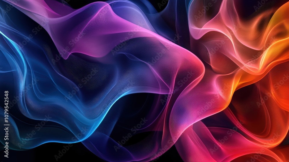 Fototapeta premium Abstract Colorful Swirling Lines - Neon Glow Effect Digital Art Background.