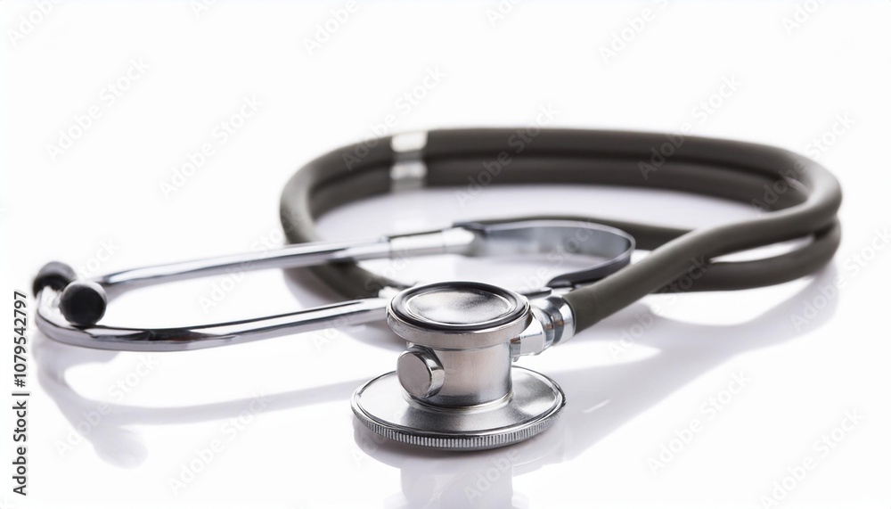 Stethoscope on White Background Isolated. Full Shot of Medical Devices. Stethoscope on White Background Isolated. Full Shot of Medical Devices.