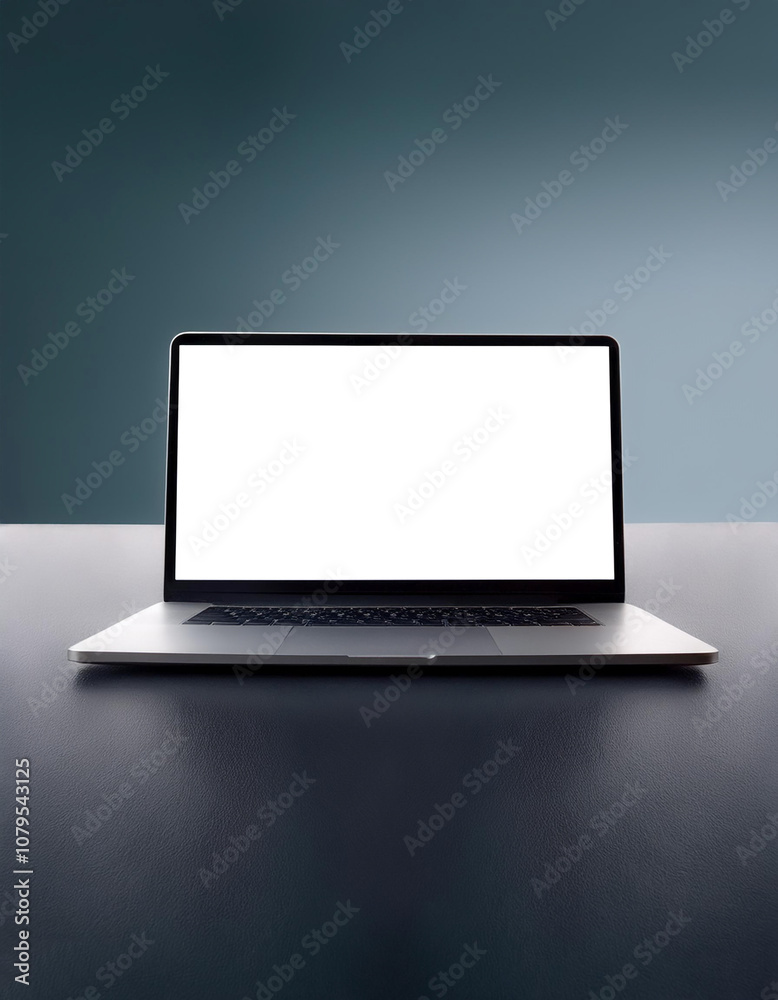 Laptop with white screen isolated on minimalis background