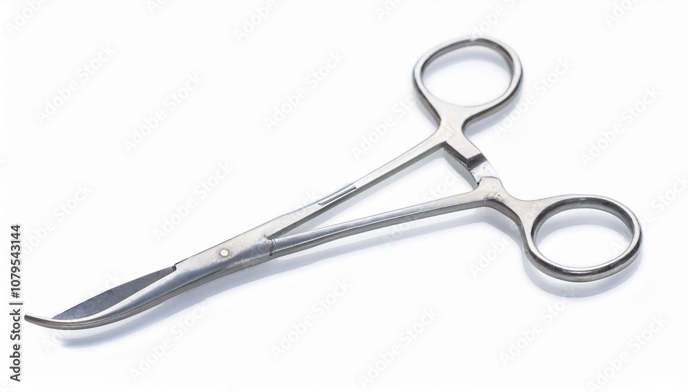 Surgical Scissors on White Background Isolated. Full Shot of Medical Devices. Surgical Scissors on White Background Isolated. Full Shot of Medical Devices.