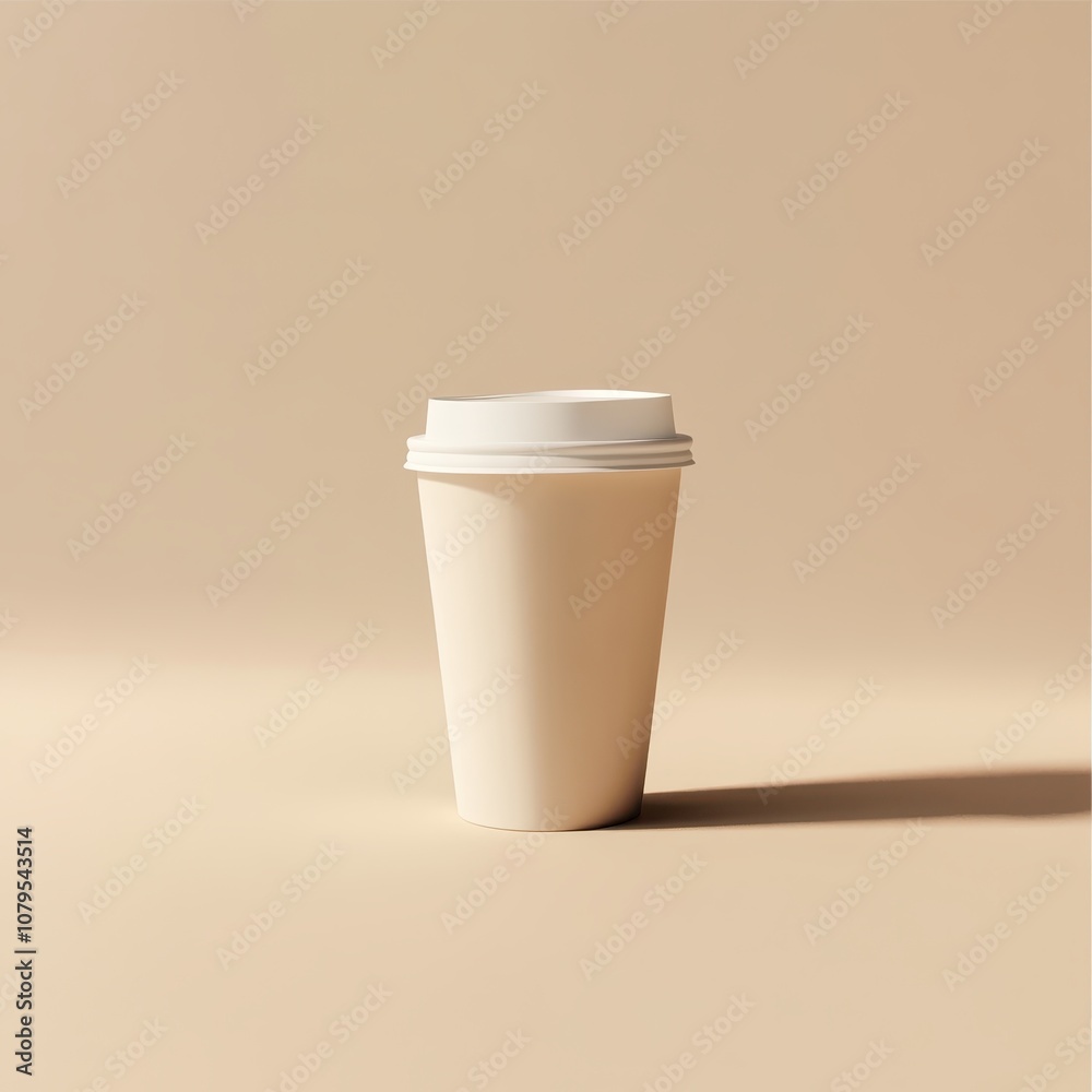 Blank White Takeaway Coffee Cup Mockup on Beige Background with Shadow Blank White Takeaway Coffee Cup Mockup on Beige Background with Shadow