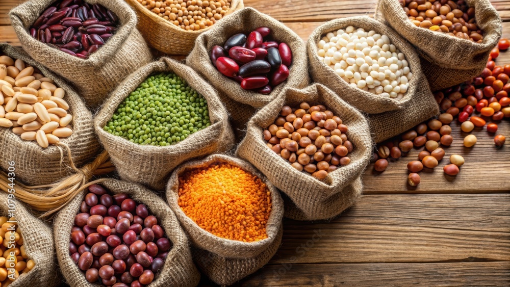 Assorted legume seeds in a burlap sack , legumes, seeds, burlap, sack, assorted, organic, agriculture, harvest, crop, nutritious Assorted legume seeds in a burlap sack , legumes, seeds, burlap, sack, assorted, organic, agriculture, harvest, crop, nutritious