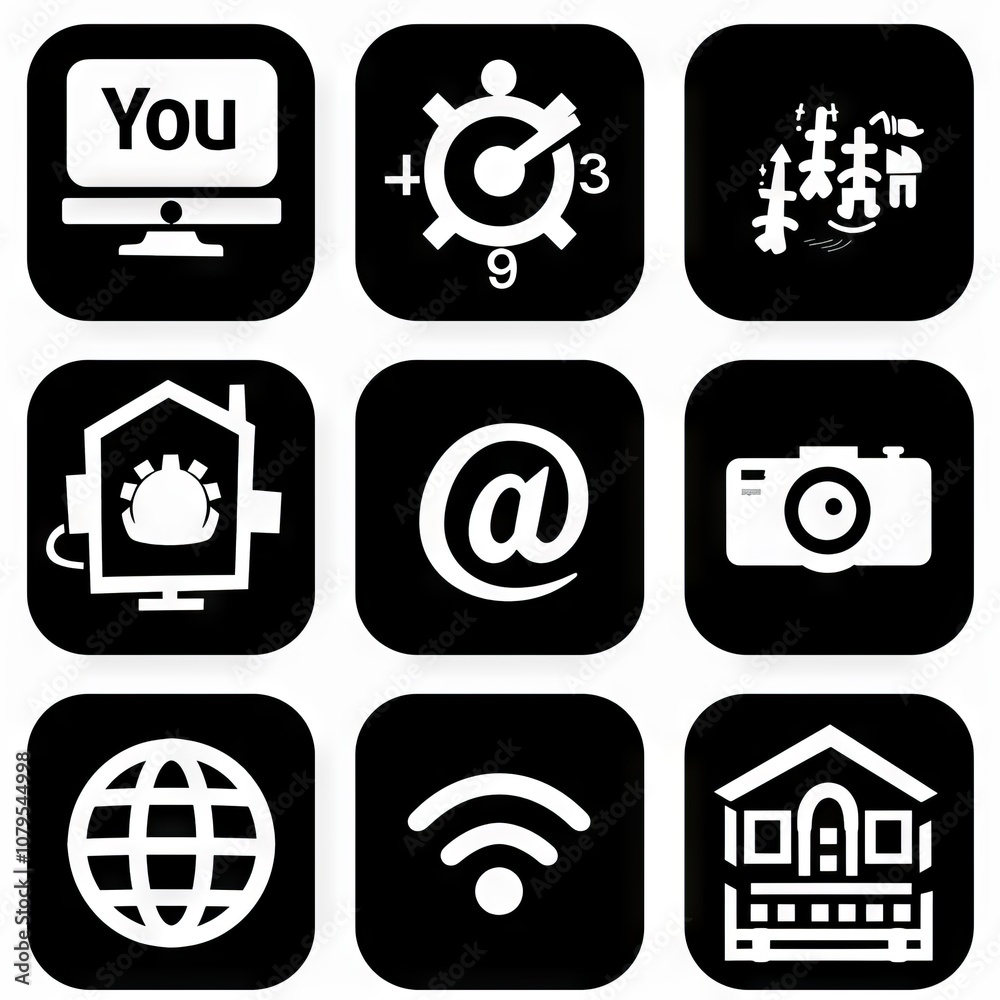 Digital technology icons set with internet and communication symbols for modern connectivity concept Digital technology icons set with internet and communication symbols for modern connectivity concept