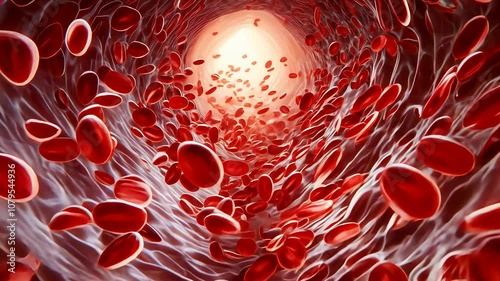 Red blood cells flowing inside a vein