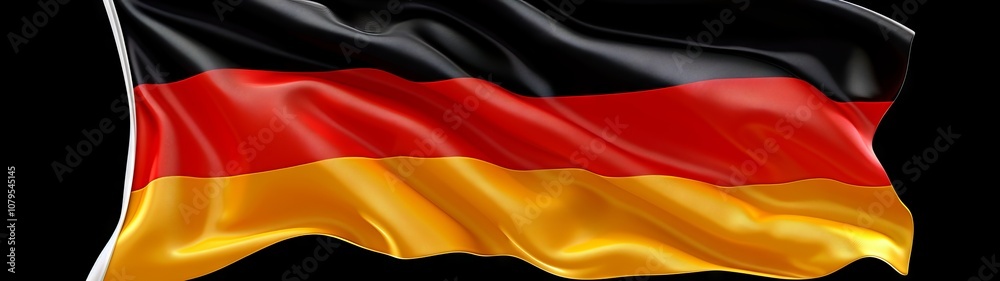 Fototapeta premium German flag waving gracefully in the wind, displaying vibrant colors, capturing national spirit, symbol of culture, patriotism, identity concept.