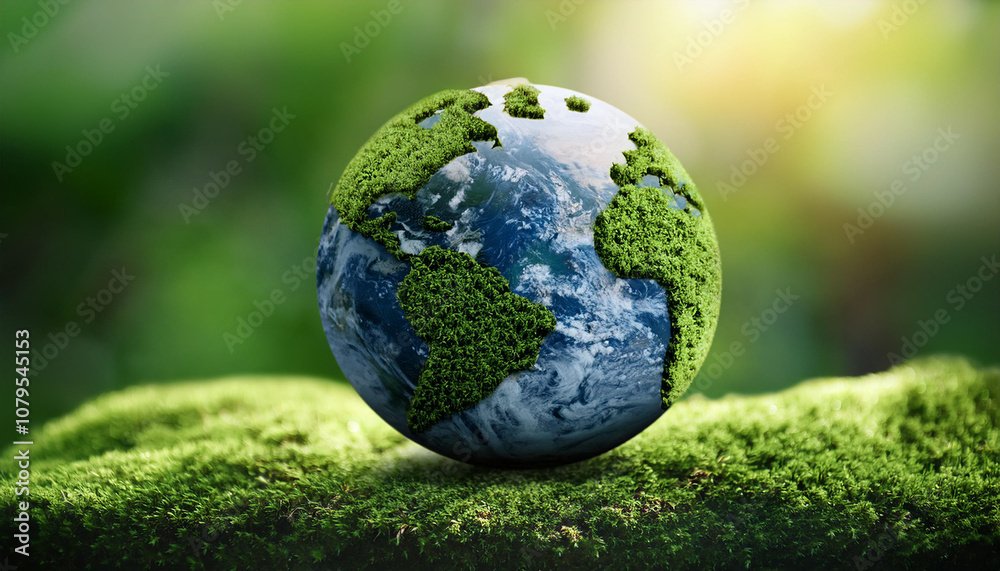 banner of globe on moss in a forest - environment concept, copy space banner of globe on moss in a forest - environment concept, copy space