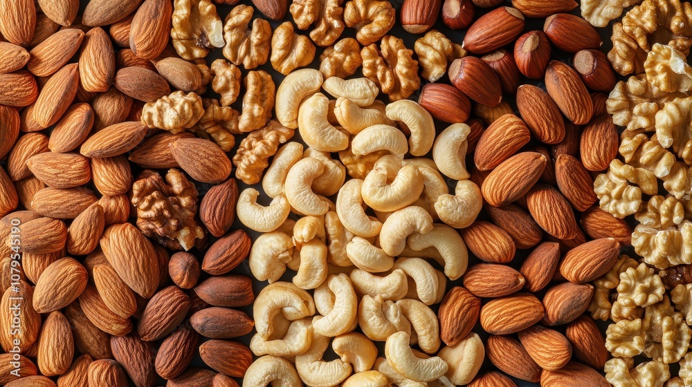 Close-up of Mixed Nuts - Almonds, Cashews, Walnuts, and Hazelnuts Close-up of Mixed Nuts - Almonds, Cashews, Walnuts, and Hazelnuts