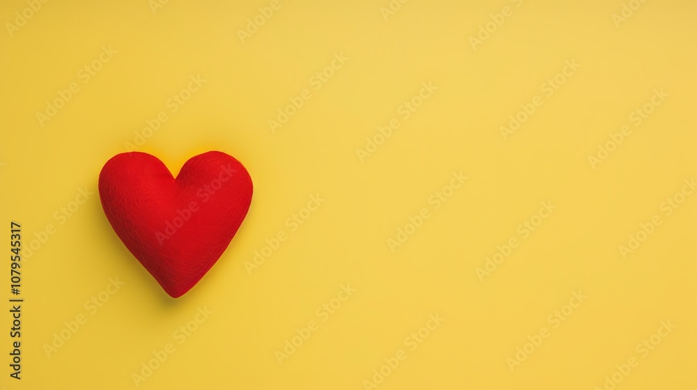 Vibrant Red Heart Shaped Object on Yellow Background Symbolizing Love and Passion Concept Vibrant Red Heart Shaped Object on Yellow Background Symbolizing Love and Passion Concept