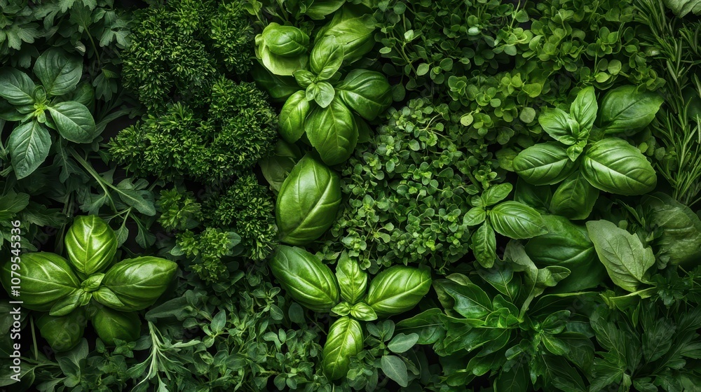 Lush Green Herbs Background - Basil, Parsley, and Oregano Texture Lush Green Herbs Background - Basil, Parsley, and Oregano Texture