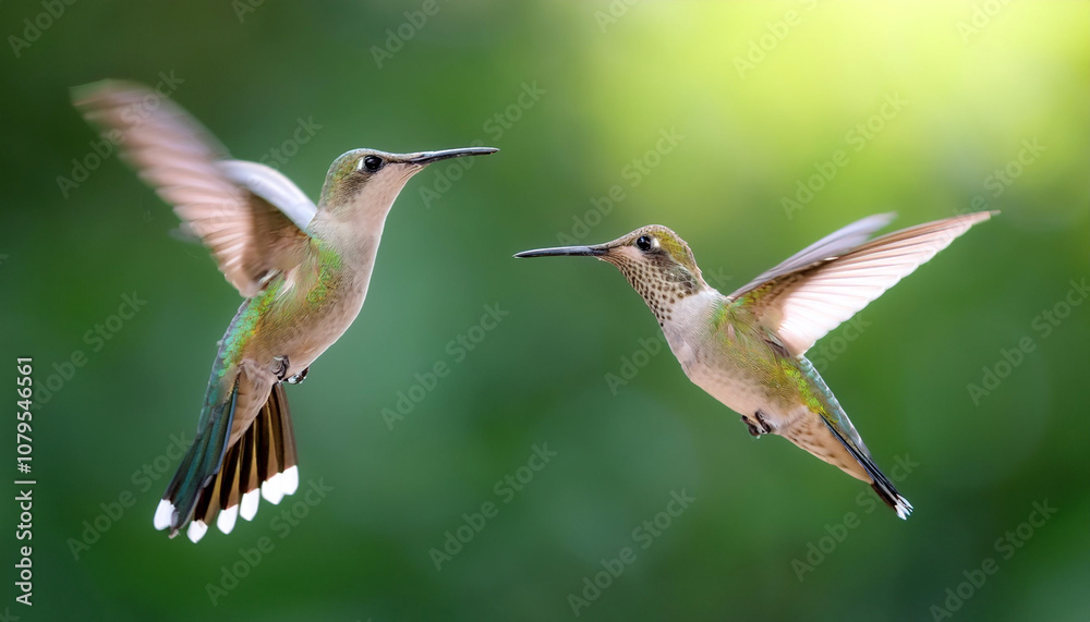 Hummingbird isolated with blur green bokeh background Hummingbird isolated with blur green bokeh background