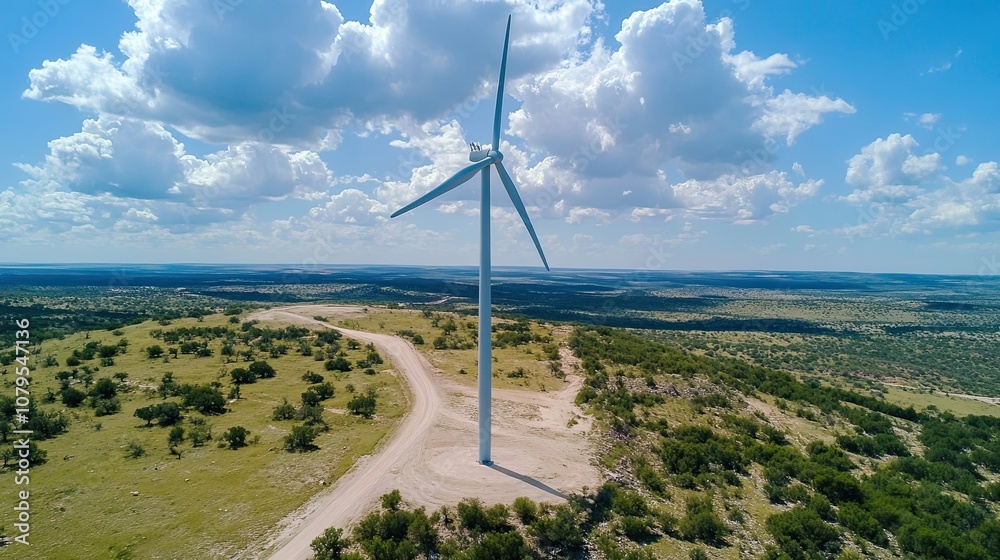 Wind Turbine on a Hilltop with a Winding Road Wind Turbine on a Hilltop with a Winding Road