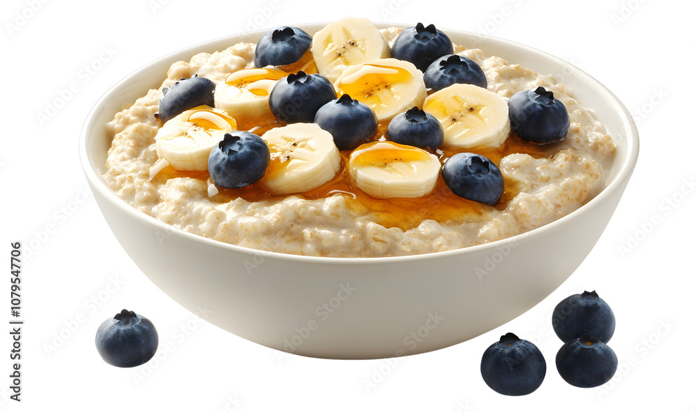 Healthy Oatmeal Bowl with Fruits and Honey Drizzle, transparent background