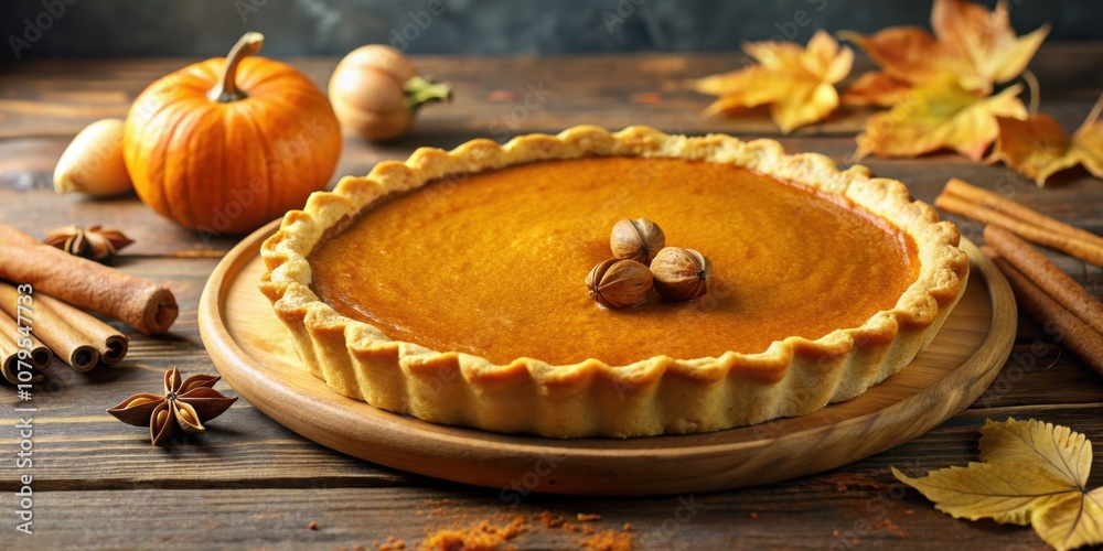 Delicious pumpkin pie with a golden crust , autumn, dessert, Thanksgiving, homemade, baking, harvest, delicious