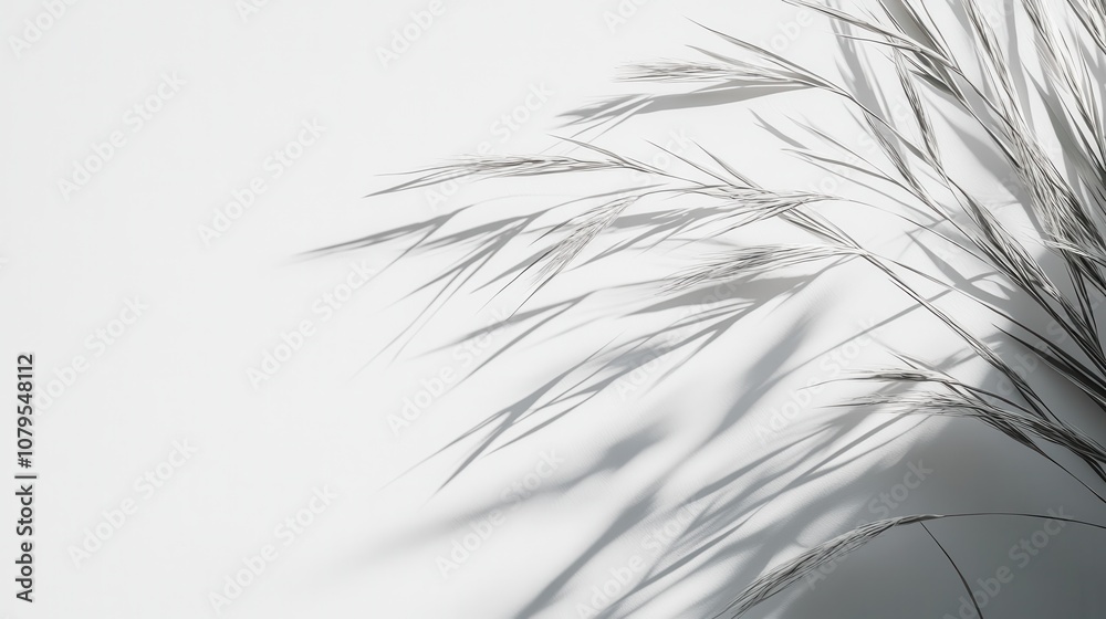 Obraz premium Abstract Shadow of Dried Grass on White Background - Minimalist Nature Photography