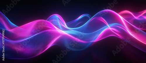Abstract Neon Waves, Pink and Blue Glowing Lines, Futuristic Technology Background.