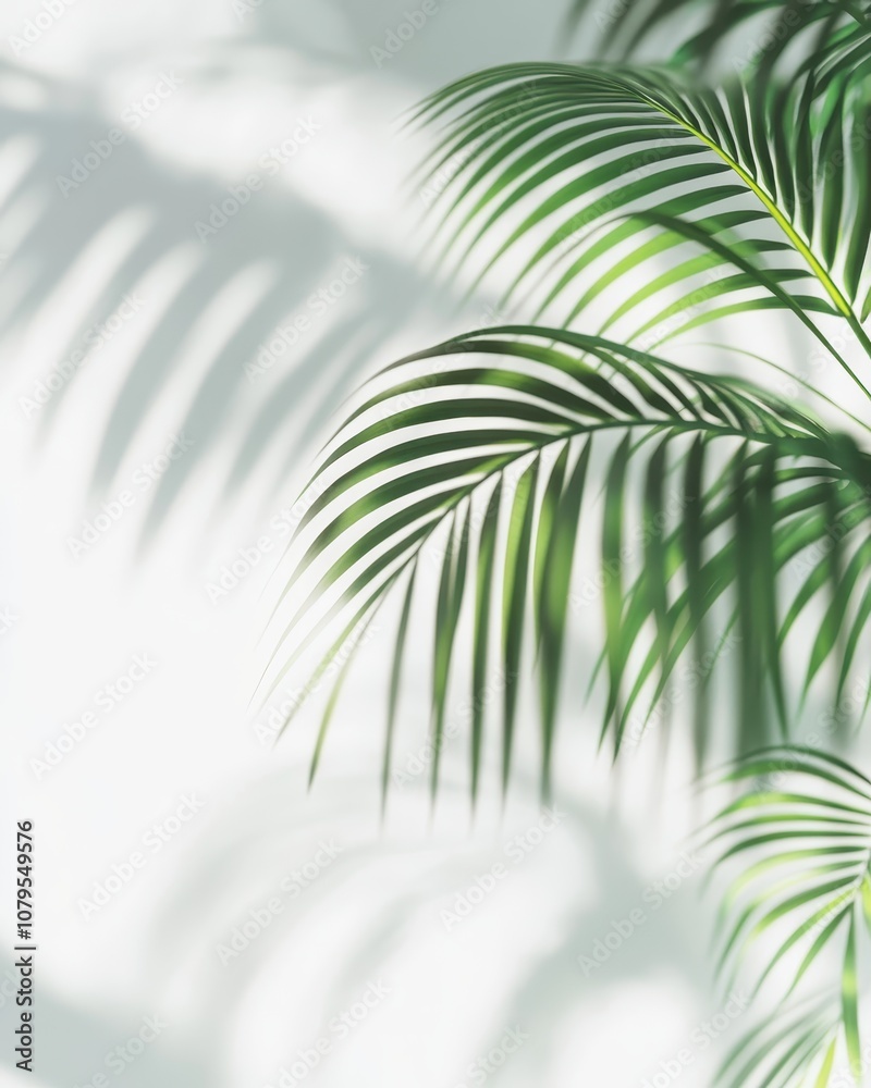Palm Leaf Shadow Overlay - Tropical Green Leaf Shadow on White Background - Minimalist Design Elements Palm Leaf Shadow Overlay - Tropical Green Leaf Shadow on White Background - Minimalist Design Elements