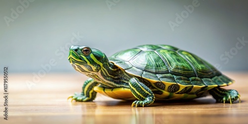 Sleek and minimalist of a charming turtle with a vibrant green shell, Turtle, charming, minimalist,vibrant, green, shell photo