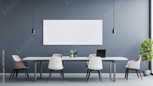 Modern office with blank wall for mockup template. 3D Rendering 