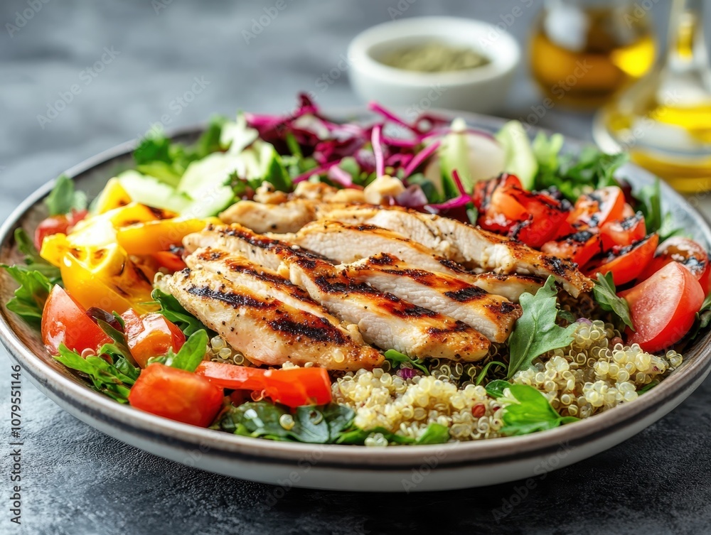Grilled Chicken Quinoa Salad with Fresh Vegetables - Healthy Meal Prep Recipe Grilled Chicken Quinoa Salad with Fresh Vegetables - Healthy Meal Prep Recipe