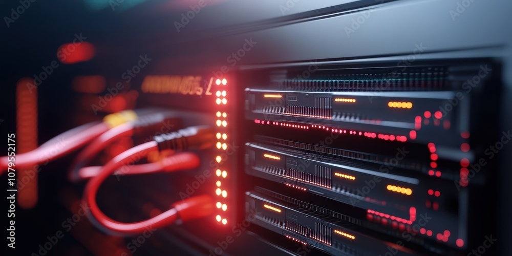 Naklejka premium Network infrastructure installation data center technology setup server rack close-up view connectivity solutions