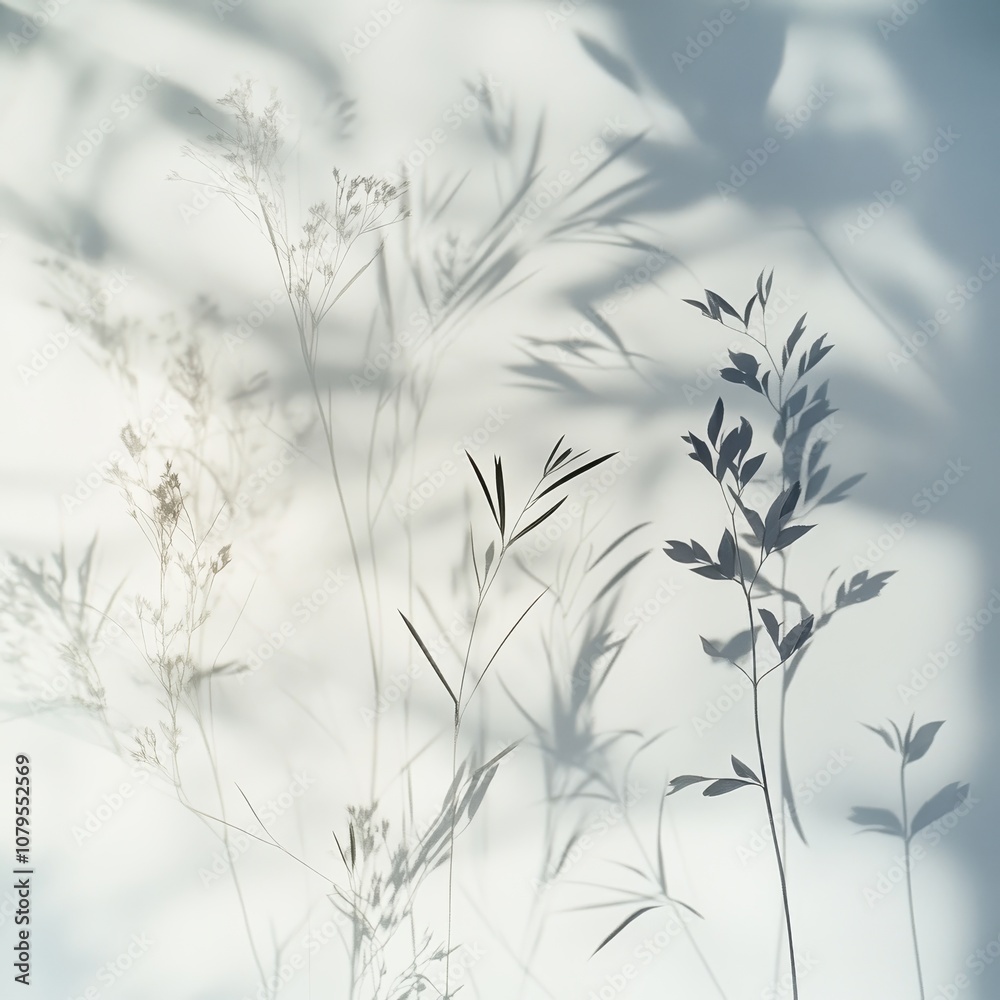 Obraz premium Abstract Shadow of Plants on White Background - Minimalist Nature Photography.